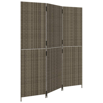 Room Divider 3 Panels Grey Poly Rattan