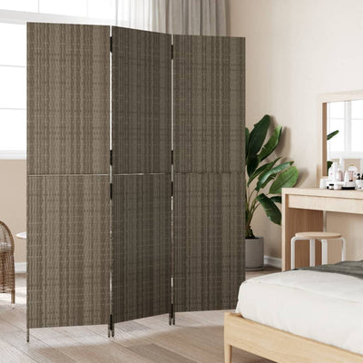 Room Divider 3 Panels Grey Poly Rattan