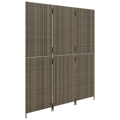 Room Divider 3 Panels Grey Poly Rattan