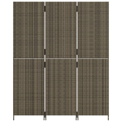 Room Divider 3 Panels Grey Poly Rattan