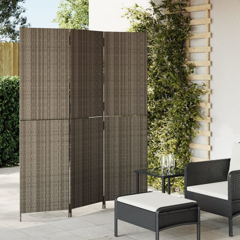 Room Divider 3 Panels Grey Poly Rattan