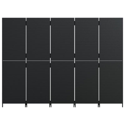 Room Divider 5 Panels Black Poly Rattan