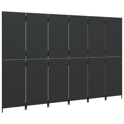 Room Divider 6 Panels Black Poly Rattan