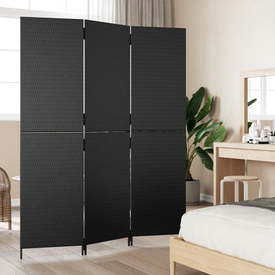 Room Divider 3 Panels Black Poly Rattan