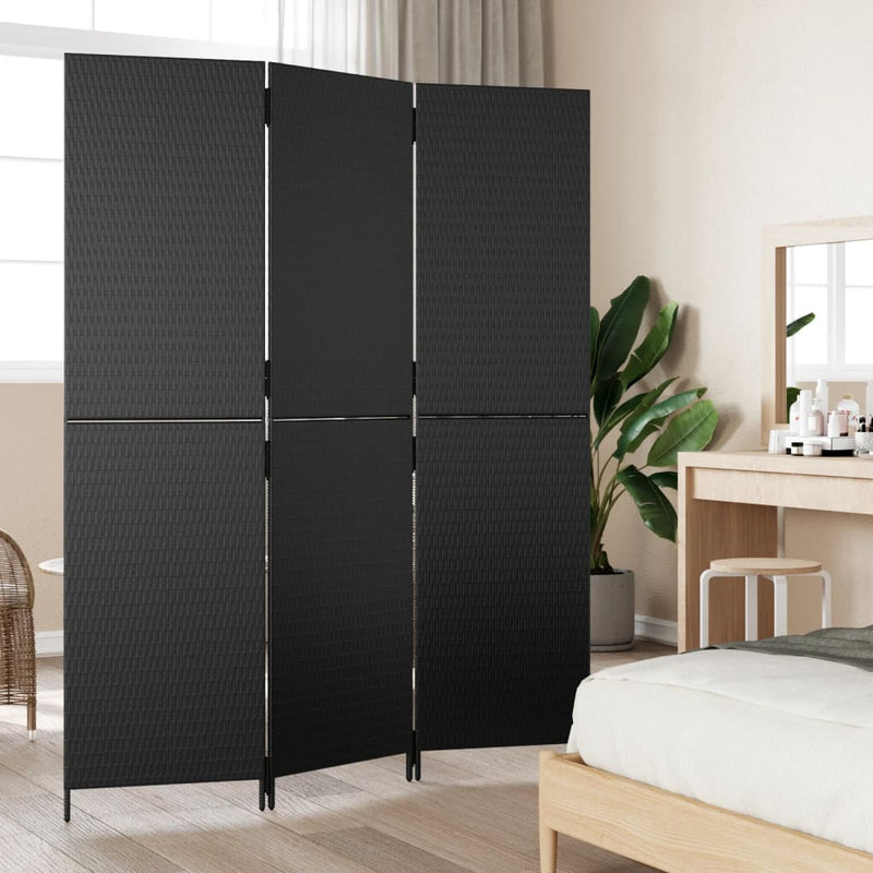 Room Divider 3 Panels Black Poly Rattan