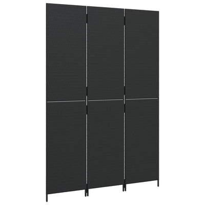 Room Divider 3 Panels Black Poly Rattan