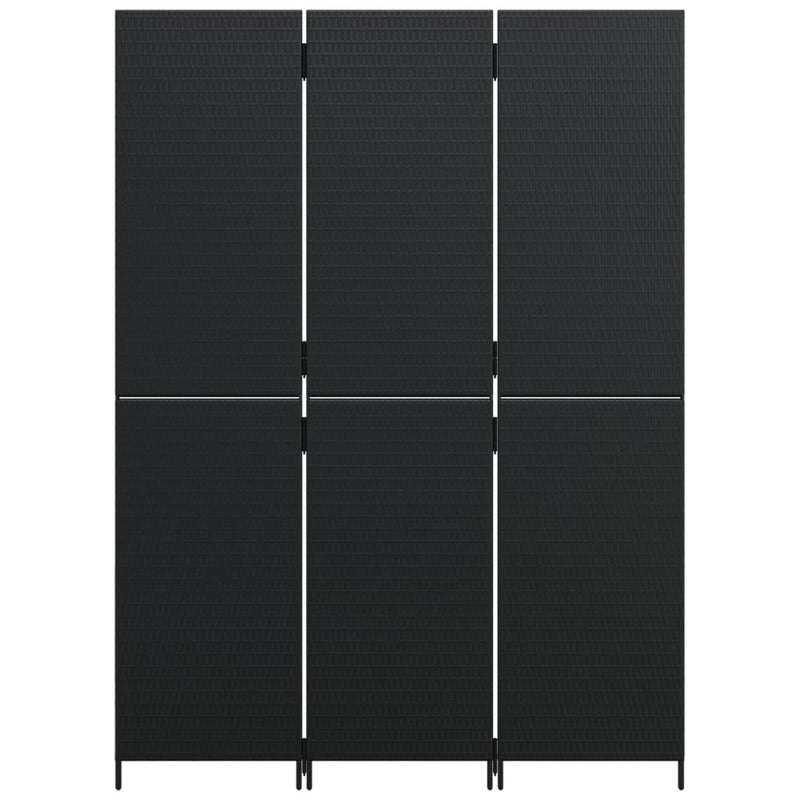 Room Divider 3 Panels Black Poly Rattan