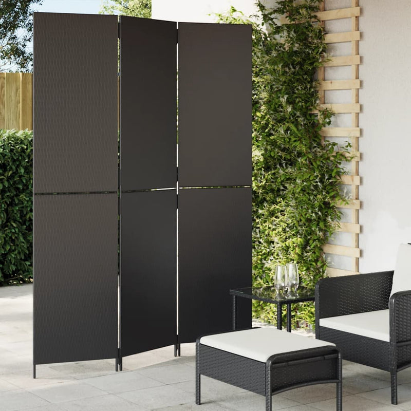 Room Divider 3 Panels Black Poly Rattan