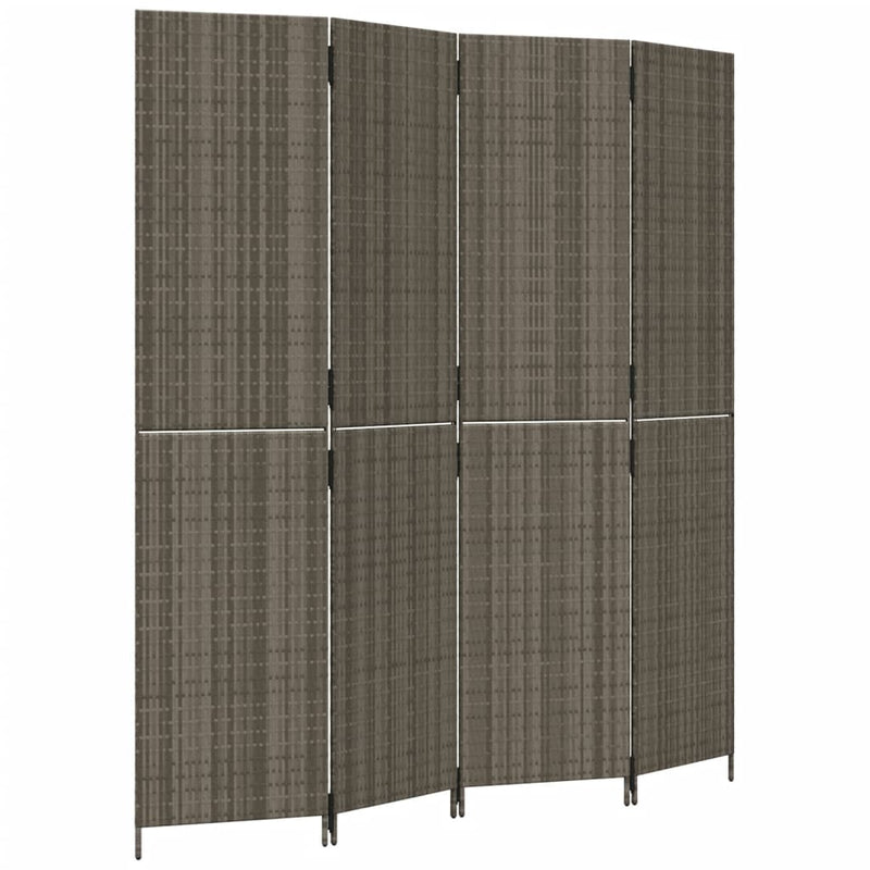 Room Divider 4 Panels Grey Poly Rattan