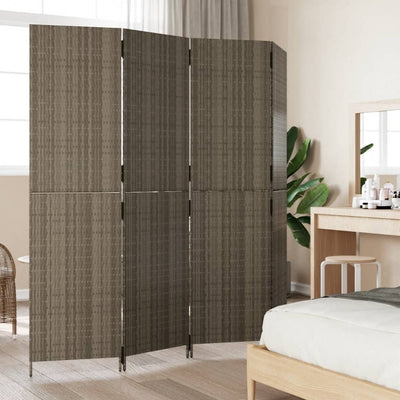 Room Divider 4 Panels Grey Poly Rattan