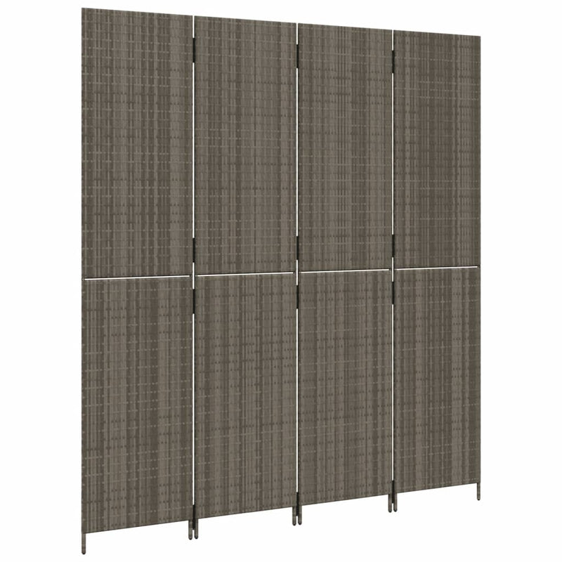 Room Divider 4 Panels Grey Poly Rattan