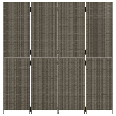 Room Divider 4 Panels Grey Poly Rattan