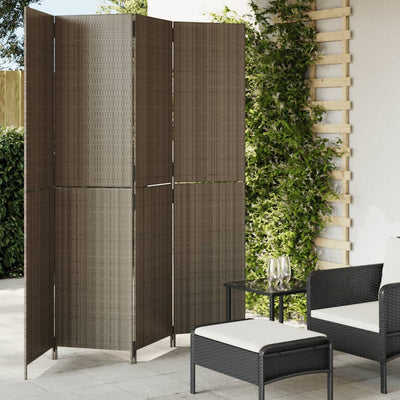 Room Divider 4 Panels Grey Poly Rattan