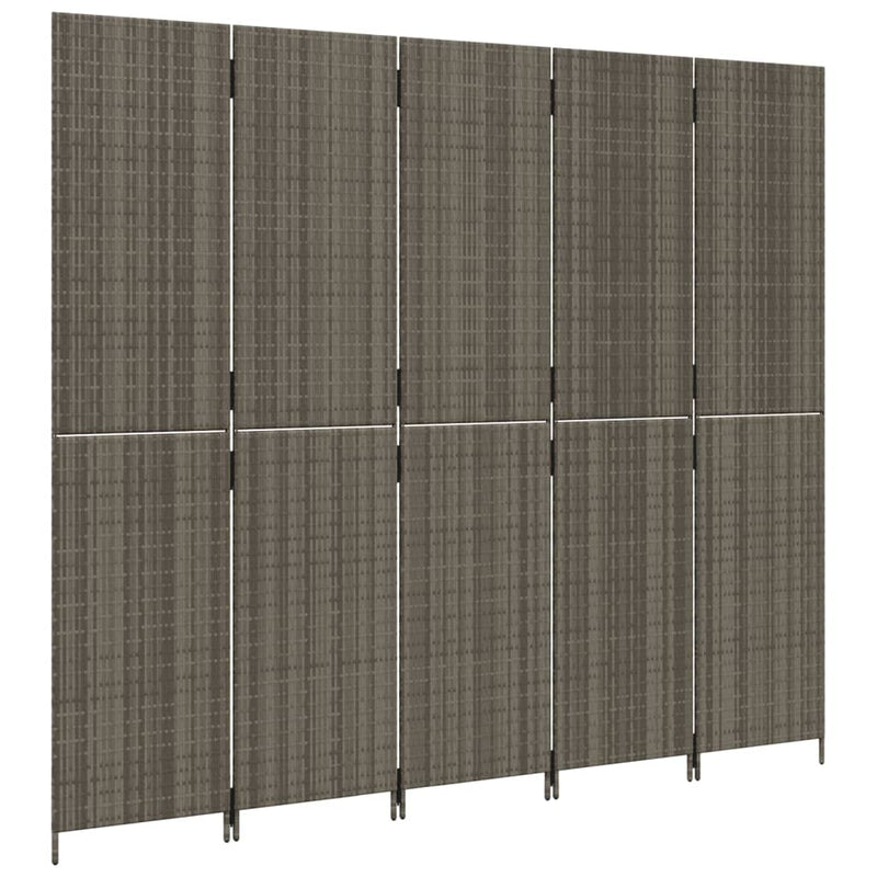 Room Divider 5 Panels Grey Poly Rattan