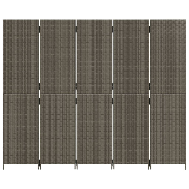 Room Divider 5 Panels Grey Poly Rattan