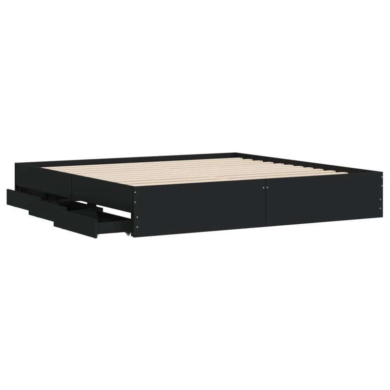 Bed Frame with Drawers without Mattress Black 183x203 cm King