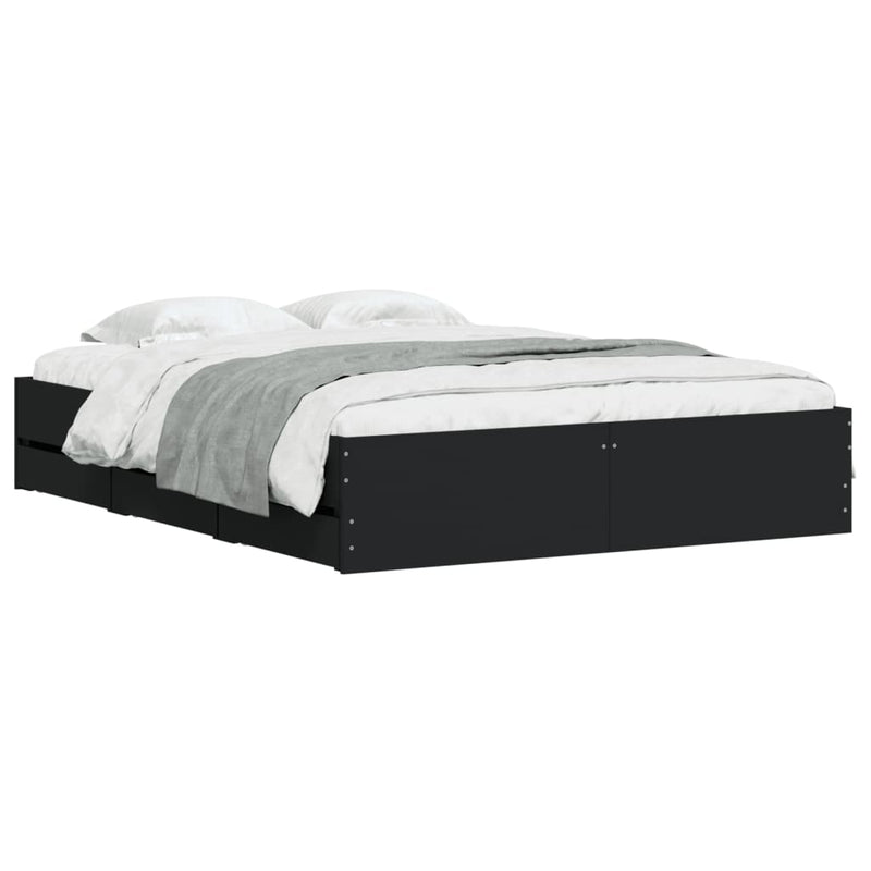 Bed Frame with Drawers without Mattress Black 150x200 cm