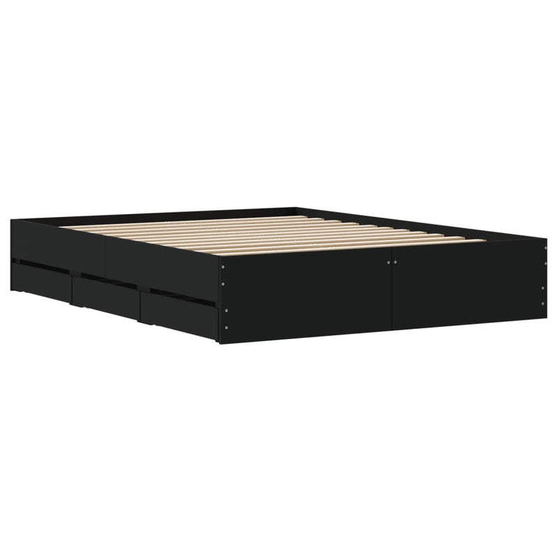 Bed Frame with Drawers without Mattress Black 150x200 cm