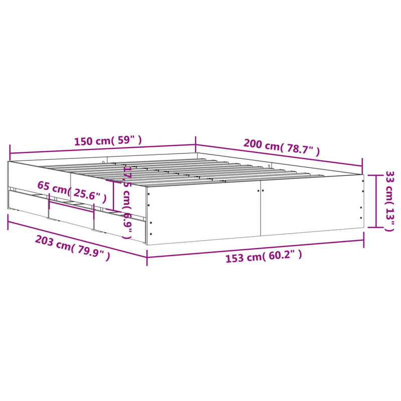 Bed Frame with Drawers without Mattress Black 150x200 cm