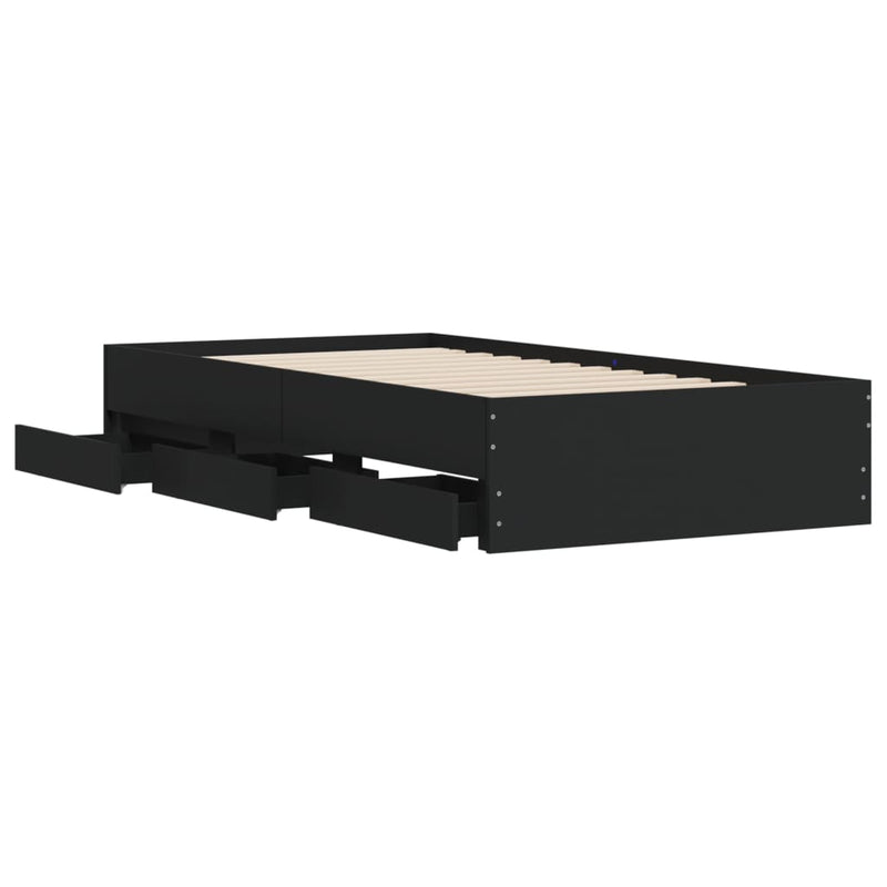 Bed Frame with Drawers without Mattress Black 90x190 cm