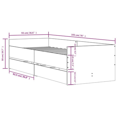 Bed Frame with Drawers without Mattress White 90x190 cm