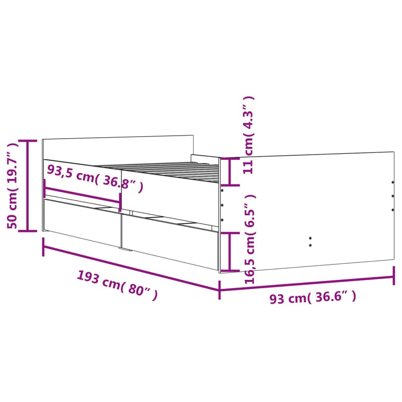 Bed Frame with Drawers without Mattress Black 90x190 cm