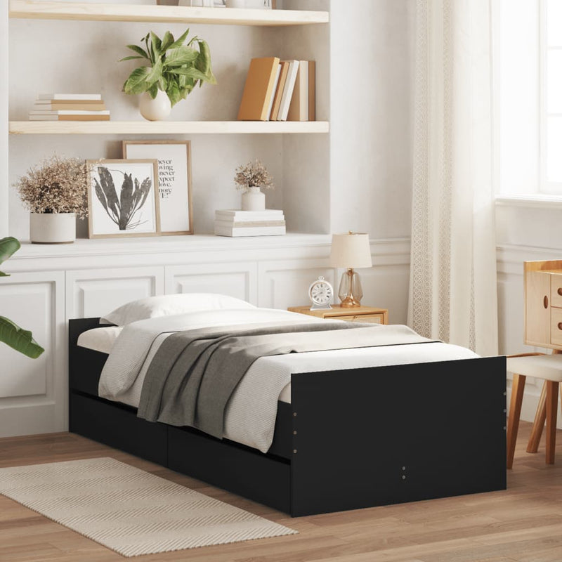 Bed Frame with Drawers without Mattress Black 90x190 cm