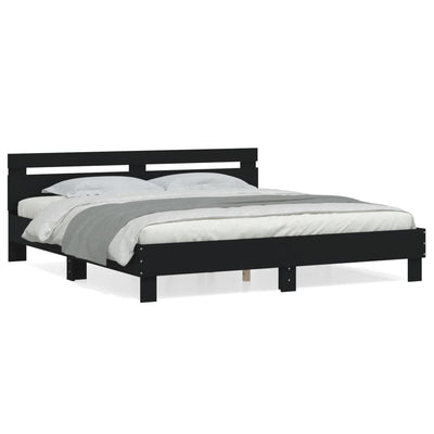 Bed Frame with Headboard Black 183x203 cm King Size Engineered Wood