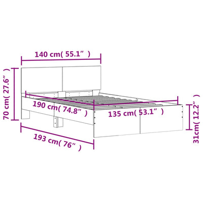 Bed Frame without Mattress White 135x190 cm