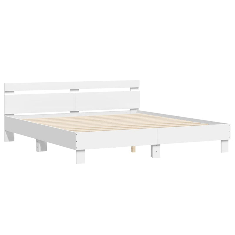 Bed Frame with Headboard and LED White 183x203 cm King Size