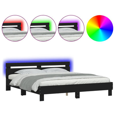 Bed Frame with LED without Mattress Black 183x203 cm King