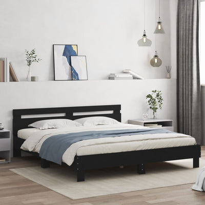 Bed Frame with Headboard and LED Black 183x203 cm King Size