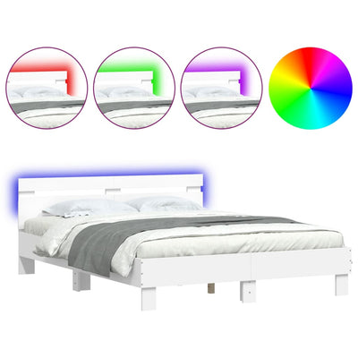 Bed Frame with LED without Mattress White 150x200 cm