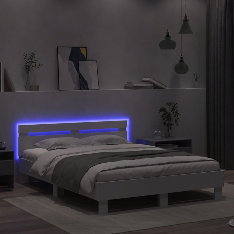 Bed Frame with LED without Mattress White 150x200 cm