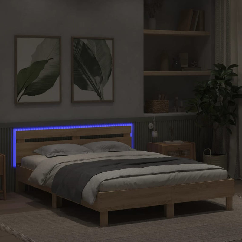 Bed Frame with LED without Mattress Sonoma Oak 150x200 cm