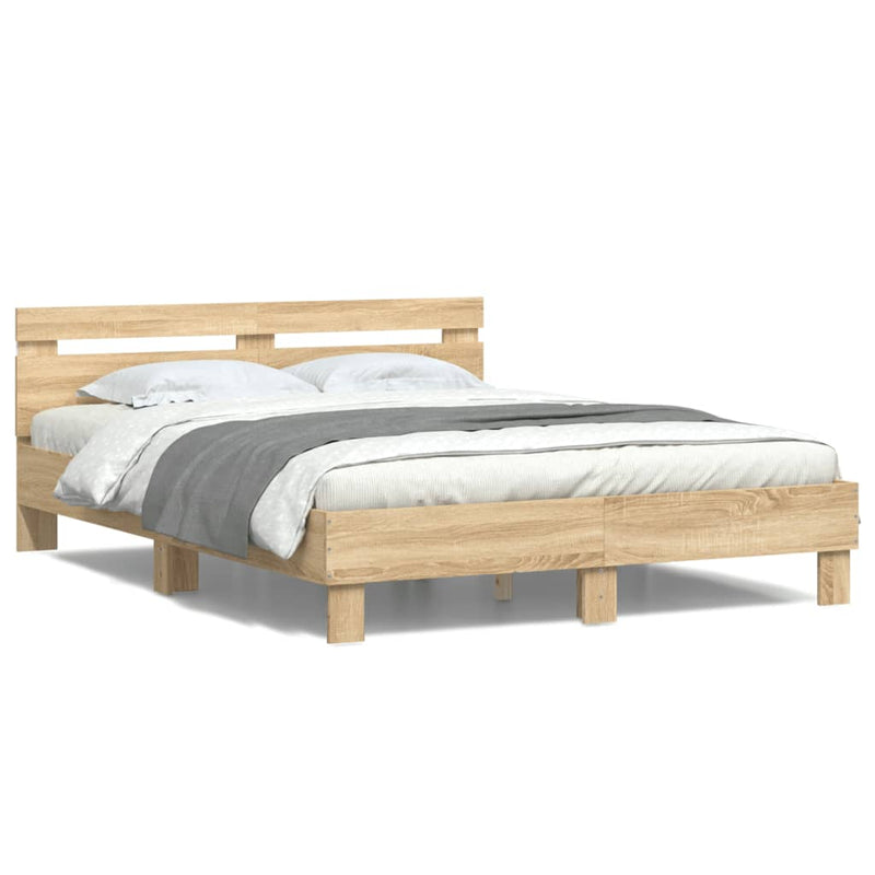 Bed Frame with LED without Mattress Sonoma Oak 150x200 cm