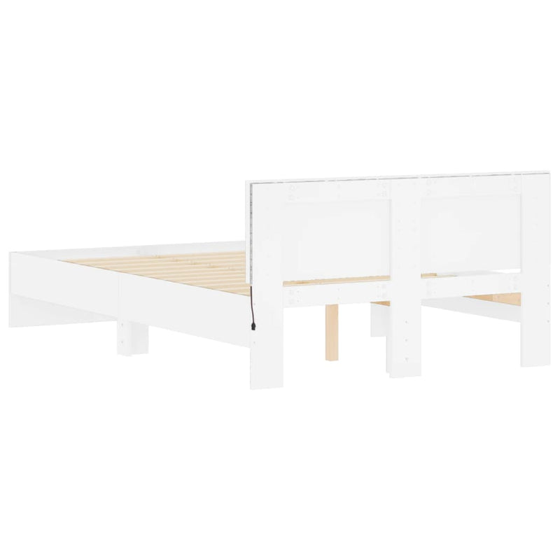 Bed Frame with LED without Mattress White 135x190 cm