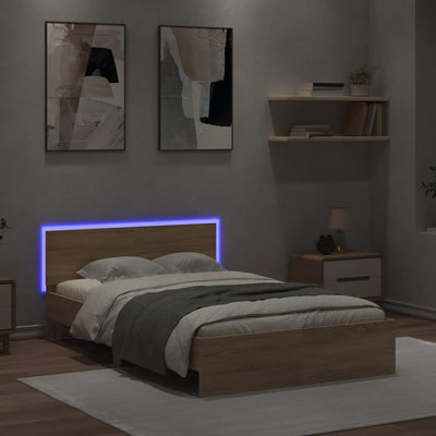 Bed Frame with LED without Mattress Sonoma Oak 135x190 cm