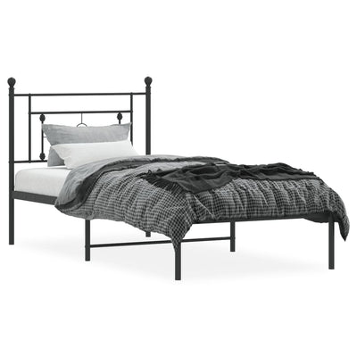 Metal Bed Frame without Mattress with Headboard Black 90x190 cm