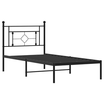 Metal Bed Frame without Mattress with Headboard Black 90x190 cm