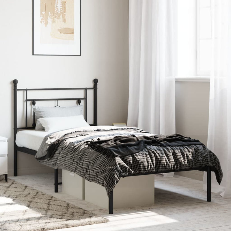 Metal Bed Frame without Mattress with Headboard Black 90x190 cm