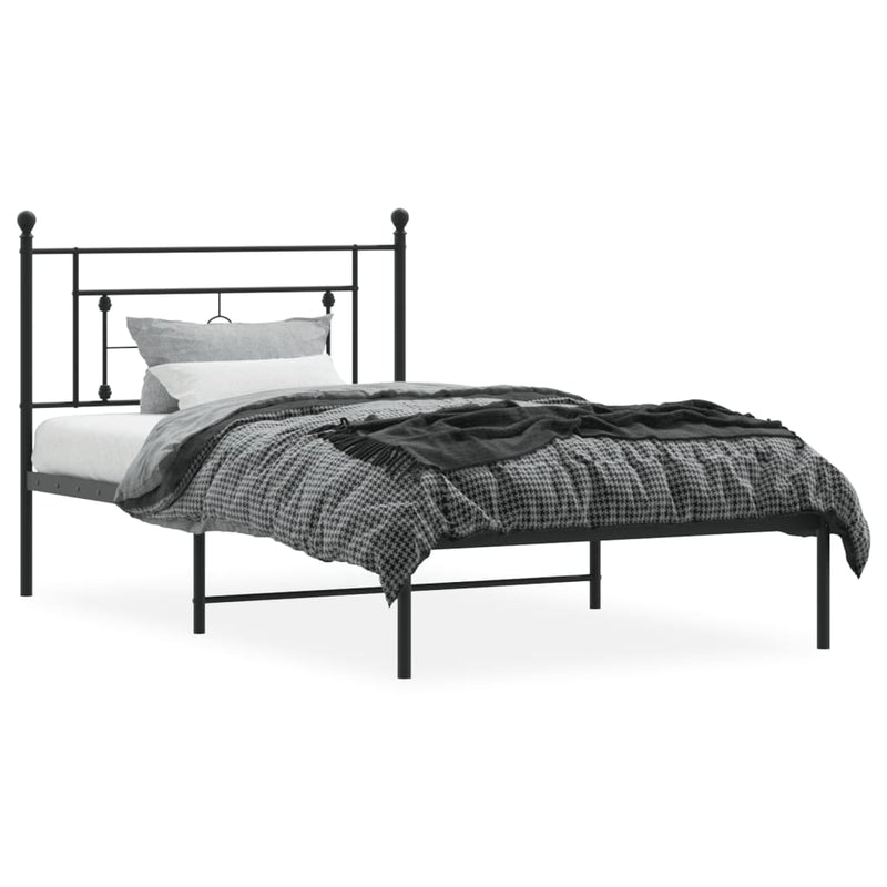 Metal Bed Frame without Mattress with Headboard Black 107x203 cm King Single