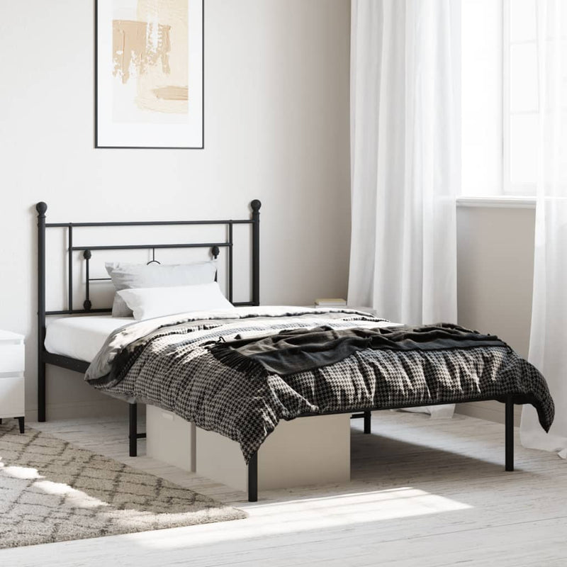 Metal Bed Frame without Mattress with Headboard Black 107x203 cm King Single