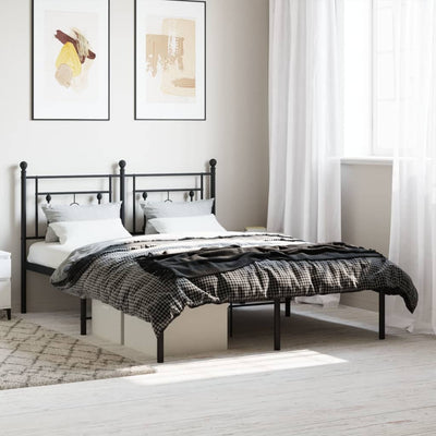 Metal Bed Frame without Mattress with Headboard Black 135x190 cm