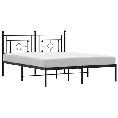 Metal Bed Frame without Mattress with Headboard Black 150x200 cm