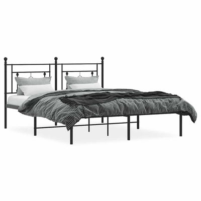 Metal Bed Frame without Mattress with Headboard Black 150x200 cm