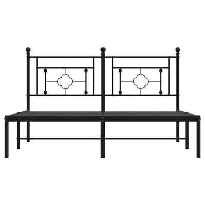 Metal Bed Frame without Mattress with Headboard Black 150x200 cm