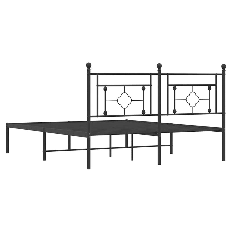 Metal Bed Frame without Mattress with Headboard Black 150x200 cm