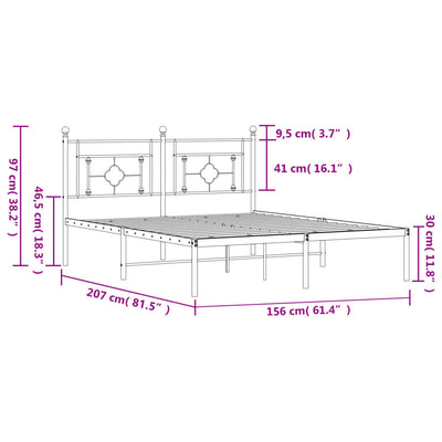 Metal Bed Frame without Mattress with Headboard Black 150x200 cm