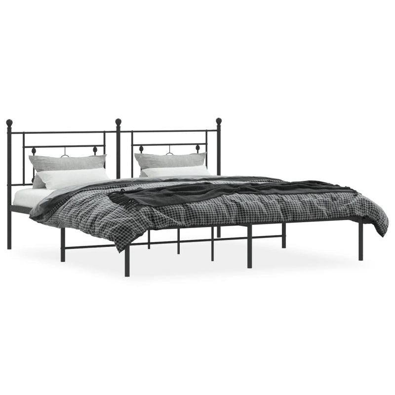 Metal Bed Frame without Mattress with Headboard Black 183x203 cm King